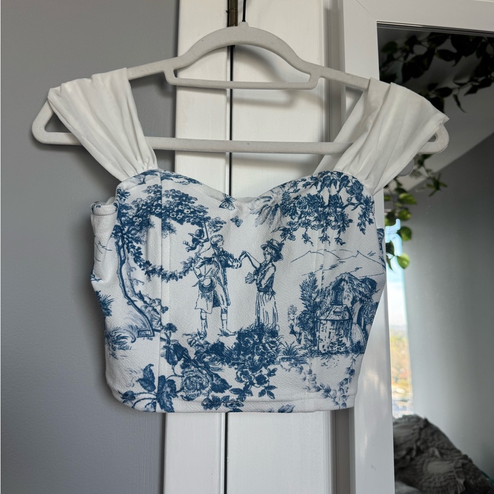 Blue and White Women's corset crop Top